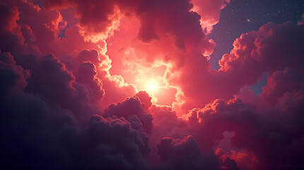 Fototapeta premium Dramatic Skies: A vibrant sunset with fiery red clouds and heavenly glow