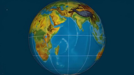 Earth globe, showing continents and oceans.  Detailed map