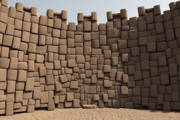 Fototapeta premium Beige, textured, block wall, curved, interior space