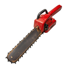 Naklejka premium A professional-grade chainsaw lying flat, clean and unused on transparent png background. Ai generated