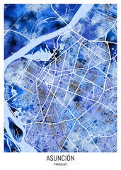 Asunción Paraguay City Map. city background, abstract city printable, city travel, city banner, modern city, city background, abstract watercolor paint urban background