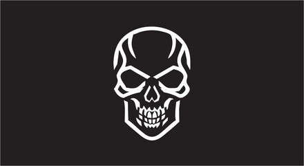 Fototapeta premium Hand-drawn human skull icon sketch in minimalist dark style.