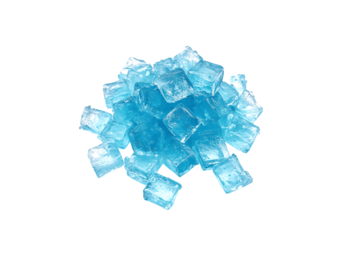 A pile of fresh blue ice cubes stacked together