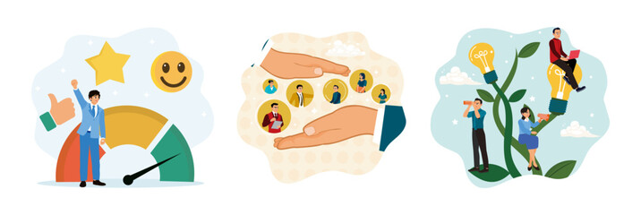 Job satisfaction indicators. Marketing strategy for customer loyalty. Collaborative innovation team.