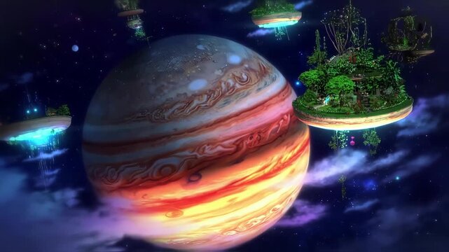 Floating Gardens in Space Above a Planet