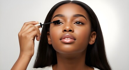 Young African American Woman Applying Mascara | Beauty Portrait for Cosmetics Advertising and Makeup Tutorial Content