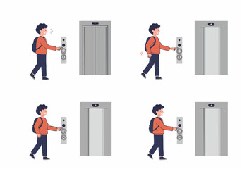 Young Man Using Elevator Buttons for Up and Down Movement, Everyday Life Transportation © Nafa Project