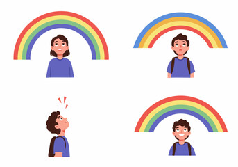 Children's Emotional Journey: From Sadness to Joy, Embracing Hope and Vibrancy with Symbolic Rainbows.