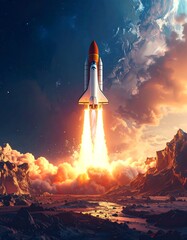 Fototapeta premium Rocket launch into space (3)