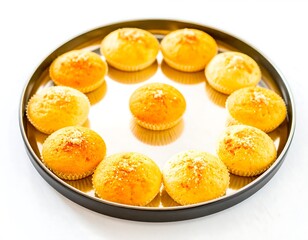 Round tray of golden cupcakes