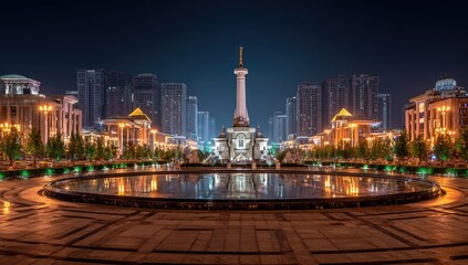 City plaza at night with reflection