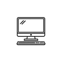 Simple Line Art of a Desktop Computer with Monitor and Keyboard