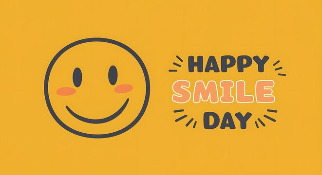 Joyful Happy Smile Day Illustration with Cheerful Smiley Face on a Vibrant Yellow Background
