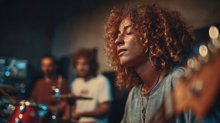 Musicians rehearsing in loft studio