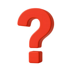 3D red question mark icon, curved shape, isolated on transparent background