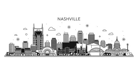 Obraz premium Nashville Skyline with Tennessee, Cityscape, and Line Art.