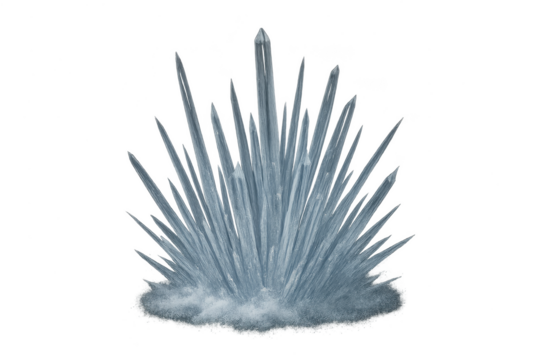 Dramatic ice crystal formation, resembling sharp frozen shards or an ice crown on black.
