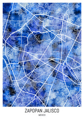 Zapopan Mexico City Map. city background, abstract city printable, city travel, city banner, modern city, city background, abstract watercolor paint urban background