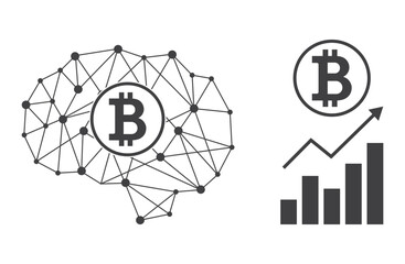 artificial intelligence and bitcoin crypto currency icon set