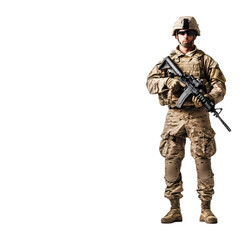 Military Personnel: Soldier in Combat Gear with Weapon on transparent background