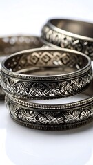 Close-up of ornate metal bangles