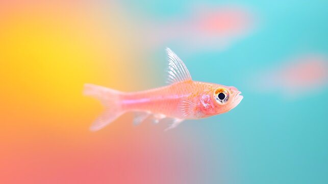 Vibrant glofish swimming in a dreamy colorful underwater world