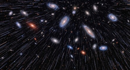 Spectacular celestial voyage across the cosmos, revealing distant galaxies and streaks of