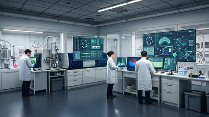 Scientists Analyzing Data in Modern Laboratory Setting - Powered by Adobe