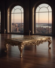 Ornate Gold Table With City View