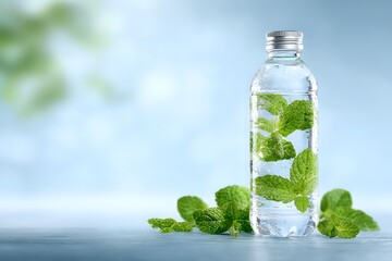 Water Bottle with Fresh Mint Leaves