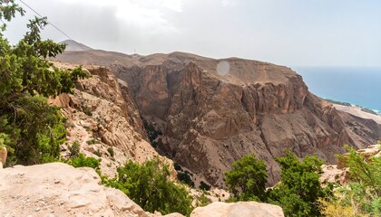 Rocky canyon overlooking the sea