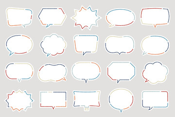 破線　フキダシ　ペン画　囲み　装飾　あしらい　フレーム　漫画　台詞　ベクター　イラスト　セット　線