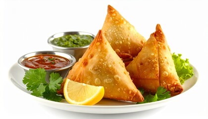 Plate Of Indian Samosas With Lemon 