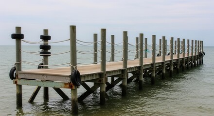 Obraz premium Wooden pier stretches into the sea on a cloudy day