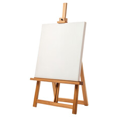 Blank canvas on wooden easel isolated on transparent background