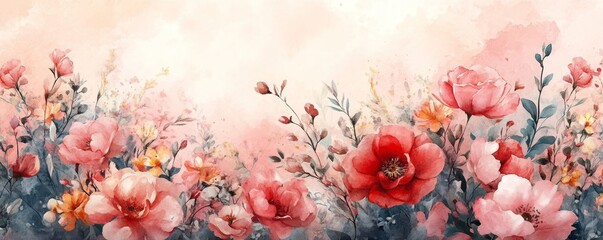 Flowers with a watercolor background, symbolizing the beauty and delicacy of nature. This artistic design is ideal for greeting cards or botanical projects, Generative AI