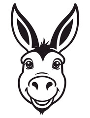 funny simple donkey face illustration in black and white style, black and white silhouette of a funny donkey face vector illustration