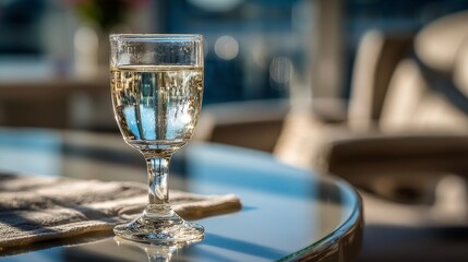 Macro close-up of elegant wine glass on sleek table, soft ambient light, shallow depth of field, minimalist background, award-winning product photography style