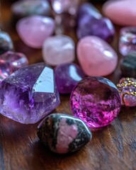 Closeup View Of Assorted Pink And Purple Gemstones
