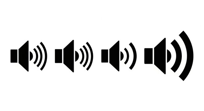 Speaker sound volume icon set from low to high isolated on white background