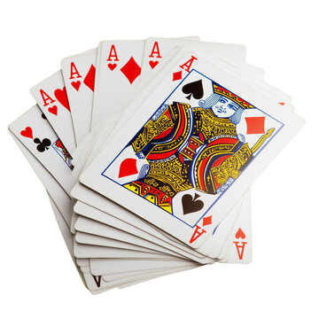 Deck of playing cards scattered and flying, suspended in motion, dramatic lighting on transparent png background. Ai generated