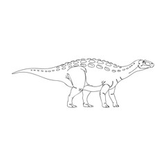 Fototapeta premium Vector line art of armored dinosaur with body plates, prehistoric creature outlined sketch, detailed educational illustration for coloring