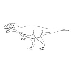 Vector line art of Tyrannosaurus rex dinosaur illustration, detailed black outline drawing of prehistoric predator with sharp teeth and powerful tail