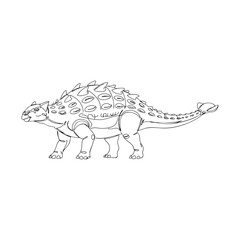 Fototapeta premium Vector line art of Ankylosaurus dinosaur illustration, armored reptile with heavy plates and spiked tail shown in clean black outline