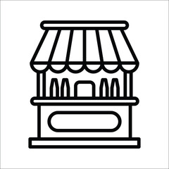 Black outlined storefront illustration with awning