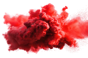 A vibrant cloud of crimson smoke against a black background.  A dynamic explosion of red ink or dye, exhibiting swirling, dense forms