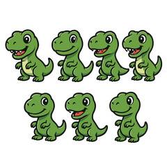 Obraz premium Cartoon Green Dinosaur Clipart Set – Cute Expressions & Poses for Kids Crafts, Stickers & Digital Projects