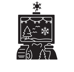 Christmas landscape icon design featuring a winter scene with snowflake and festive elements