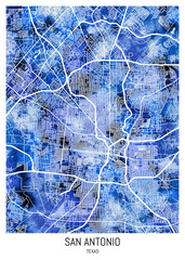 San Antonio USA City Map. Watercolor art downtown tourism, house art travel, scenic metropolis concept, travel art city, patriotic abstract banner, view office street