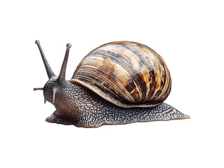 A small snail with a spiral shell and extended antennae